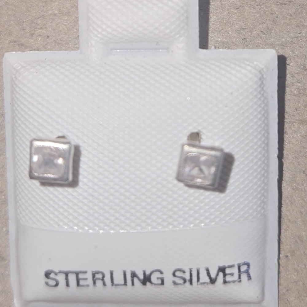 Sterling Silver Square, Tear Drop Or Circle Stud Earrings
